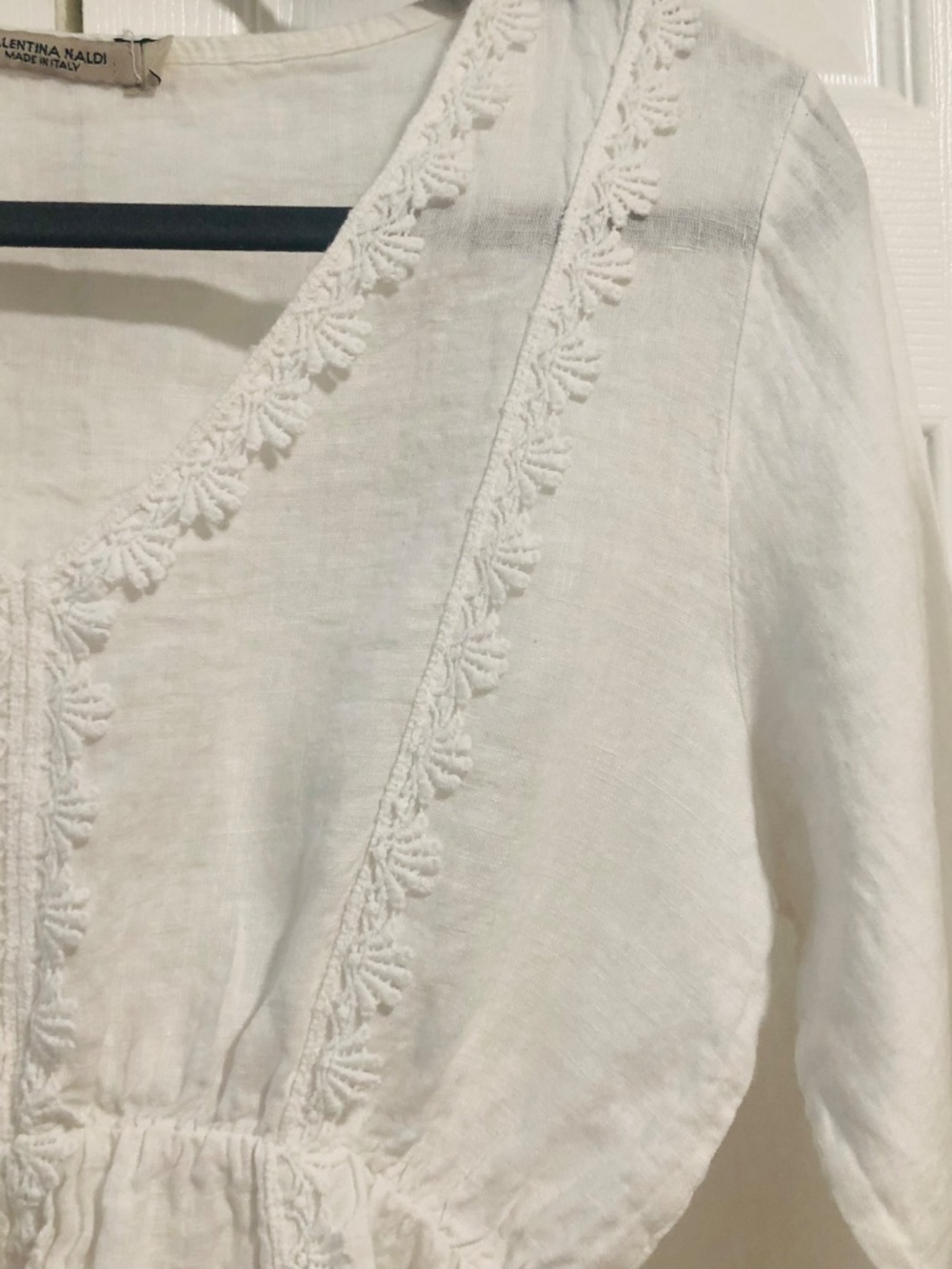 Valentina Naldi White Boho Linen Blend Mini Dress Made In Italy Size Medium - Picture 7 of 11